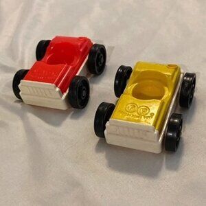 Vintage Fisher-Price Little People Yellow and Red Plastic Cars - Set of 2